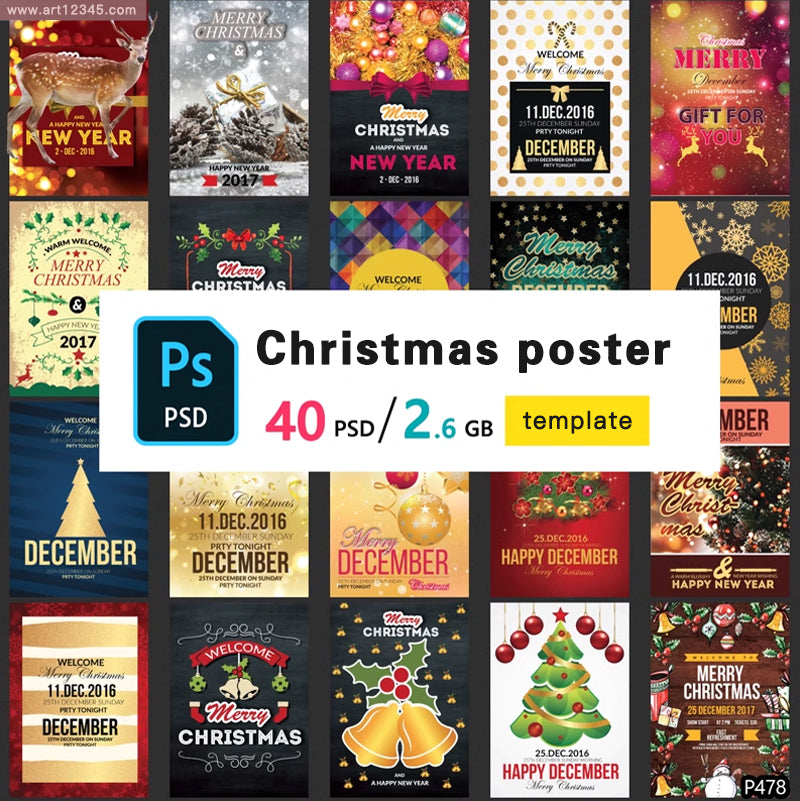 English Christmas poster design template PSD layered flyer promotion event Christmas Eve HD